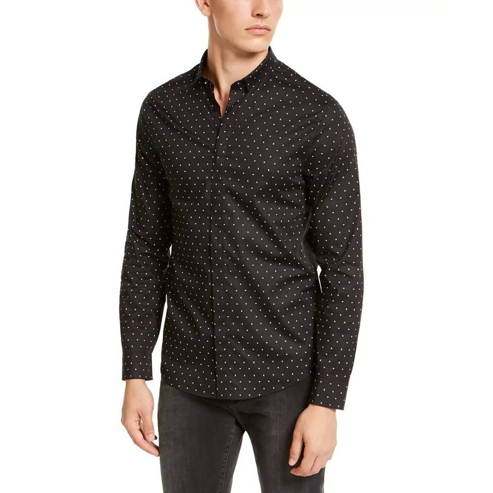 Armani Exchange AX Slim Fit L/S Button‎ Down Shirt Mens XXL Black Logo Print